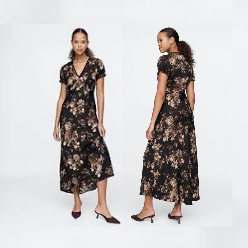 GAP Satin Lace-Trim Floral Maxi Dress